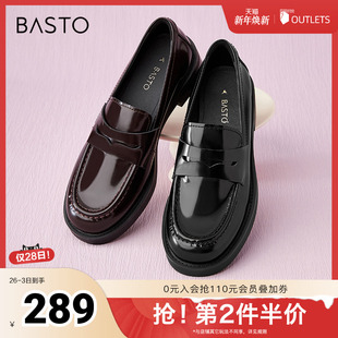 粗跟女单鞋 百思图春夏季 简约学院风乐福鞋 商场同款 RAO21CA4 新款