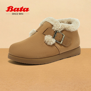 30926DM4 英伦牛剖皮通勤保暖单鞋 Bata勃肯毛毛鞋 女冬商场新款