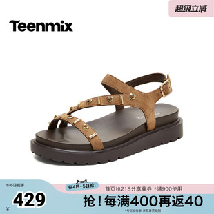 天美意2026夏新款 KI023BL6 复古潮流厚底舒适露趾百搭女休闲凉鞋