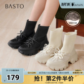 潮流休闲厚底女短靴UYP01DD5 袜靴时尚 百思图2025冬季 新款