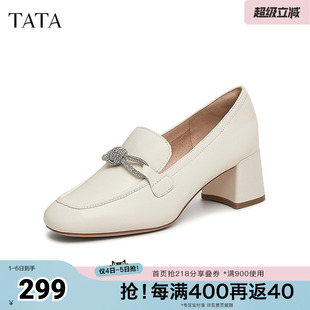 春季 TATA他她粗跟气质乐福鞋 女鞋 通勤一脚蹬单鞋 7BC24AA5奥莱 新款