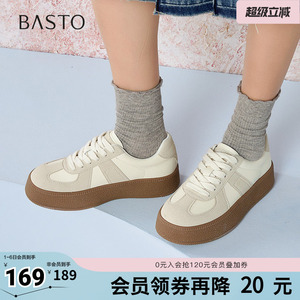 百思图春季新款简约复古百搭户外运动德训鞋厚底女休闲鞋D7701AM5