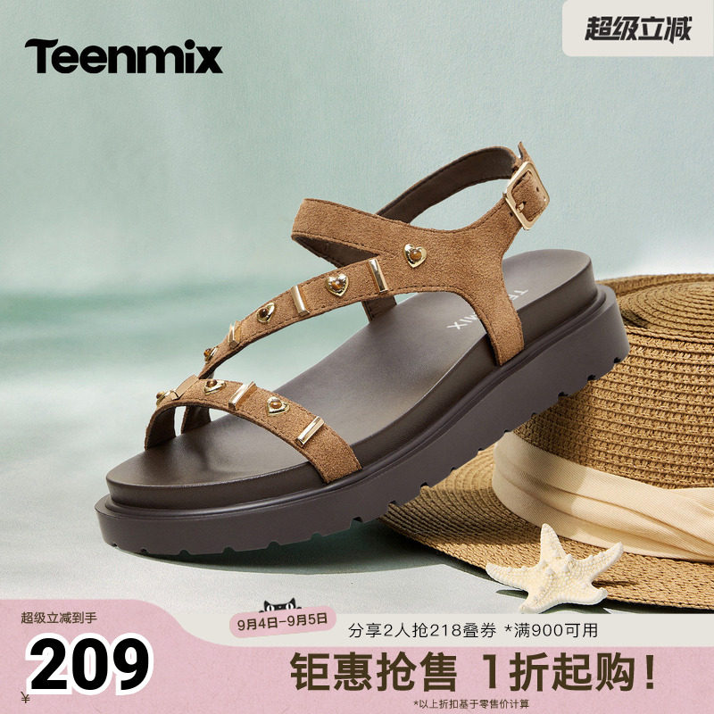 天美意2026夏新款复古潮流厚底舒适露趾百搭女休闲凉鞋KI023BL6