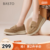 百思图2025秋季 B0515CA5 厚底增高女单鞋 新款 简约复古乐福鞋