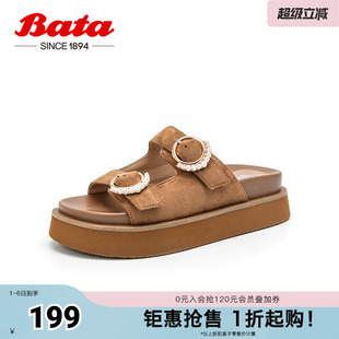 Bata外穿拖鞋 新款 百搭厚底通勤一字凉拖鞋 82046BT4 女夏季