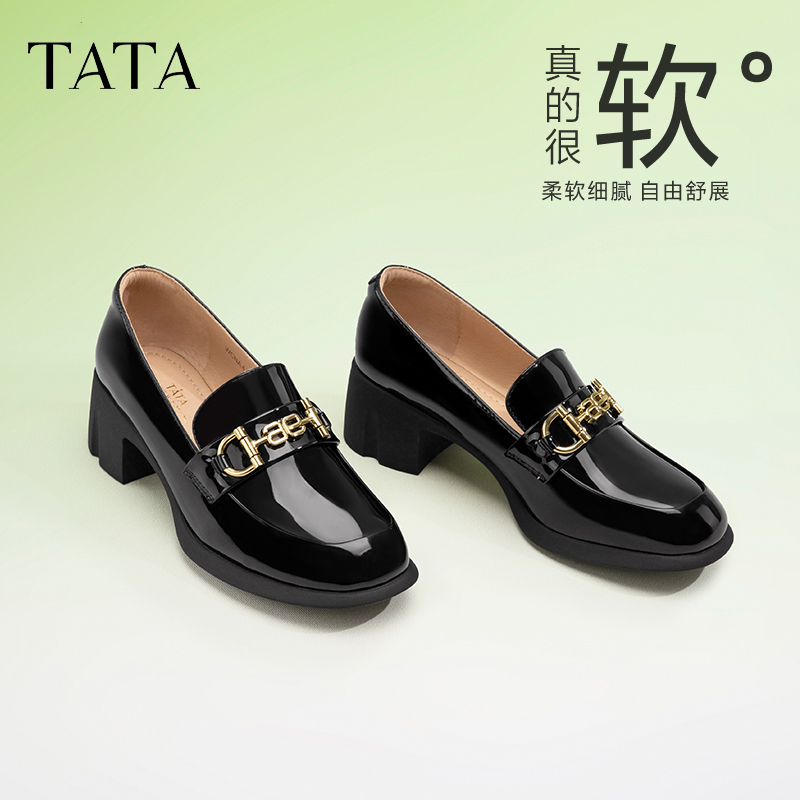 TATA/他她粗跟一脚蹬乐福鞋