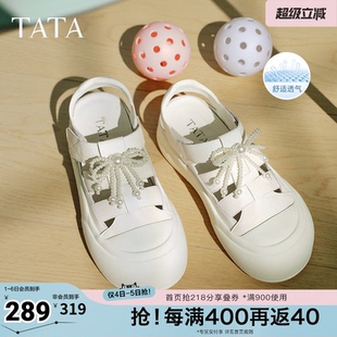 TATA他她透气厚底板鞋 小白鞋 春新款 CP302BH5奥莱 女镂空休闲罗马鞋