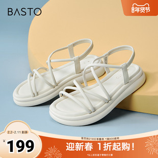 百思图春夏季新款商场同款复古条带罗马凉厚底女凉鞋UCX07BL4