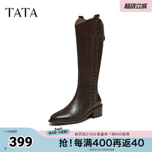 靴西部骑士靴长筒靴黑色高跟靴子UWL01DG5 TATA他她长靴美拉德时装