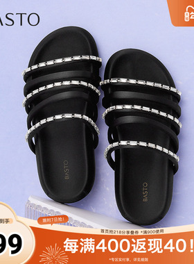 百思图2025夏季新款时尚潮流户外休闲一字拖厚底女拖鞋E5973BT5