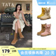 TATA他她西部靴女秋季 中筒靴短靴CF501DZ5 套筒大黄靴子堆堆靴时装