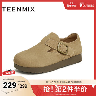 女勃肯鞋 纯色百搭复古半拖鞋 BJ551AM5 商场同款 天美意2025秋新款