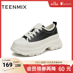 春秋新款 运动板鞋 KB056CM4 女休闲鞋 天美意百搭厚底增高小白鞋