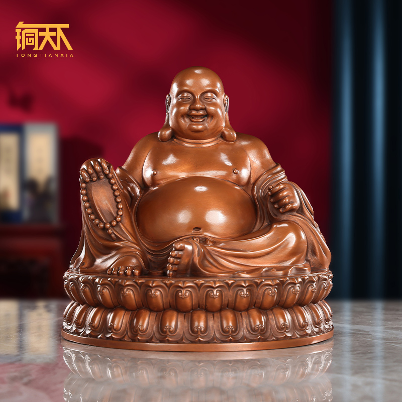 紫铜弥勒佛摆件笑口常开大肚笑佛弥勒佛像家居客厅玄关装佛像饰品
