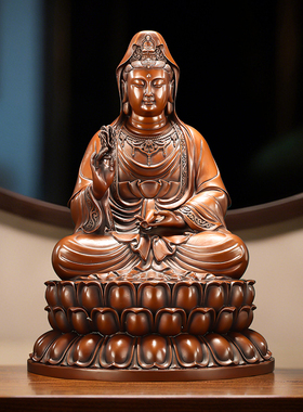 紫铜工艺品坐莲花观音