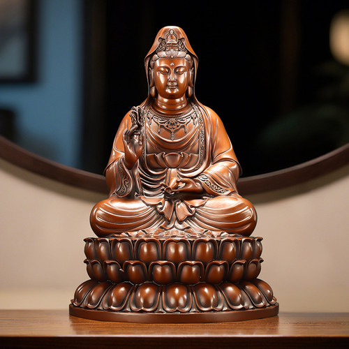 紫铜工艺品坐莲花观音
