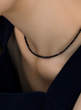 暗黑系列天然石choker原创黑尖晶项链复古短款锁骨链气质简约细女