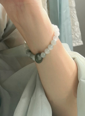 天然天山翠国风女手串冰透玉石和田玉跑环新中式文玩新疆白玉手链
