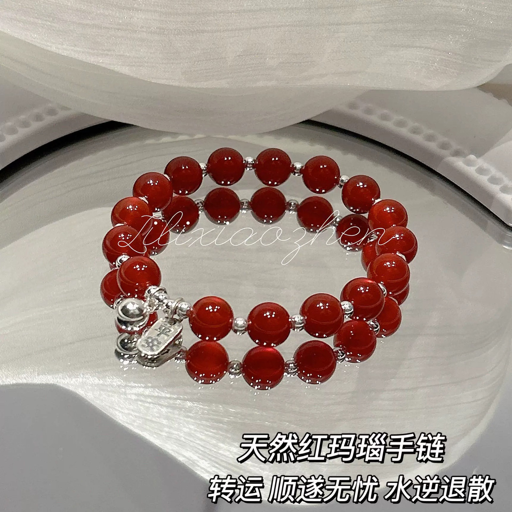 天然红玛瑙铃铛手链女纯银福牌手串高级百搭闺蜜女友礼物水晶饰品