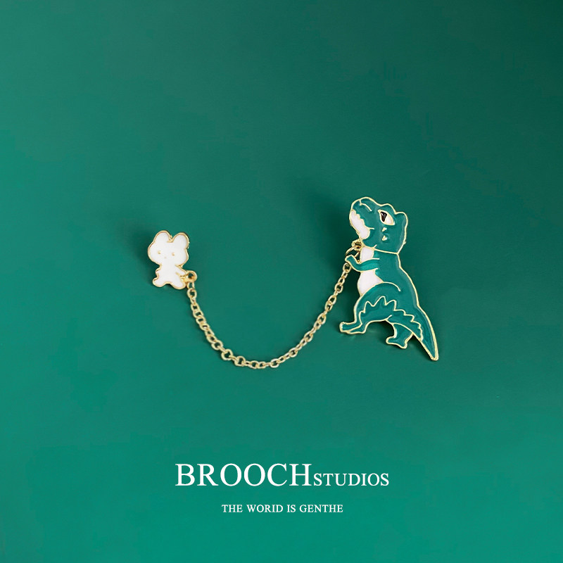 自制兔子牵鲨鱼胸针可爱卡通日系徽章学生男女衣服帽子包包别针