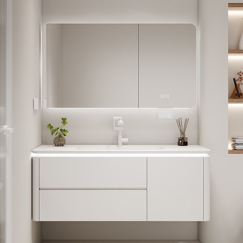 橡木岩板热弯一体浴室柜组合