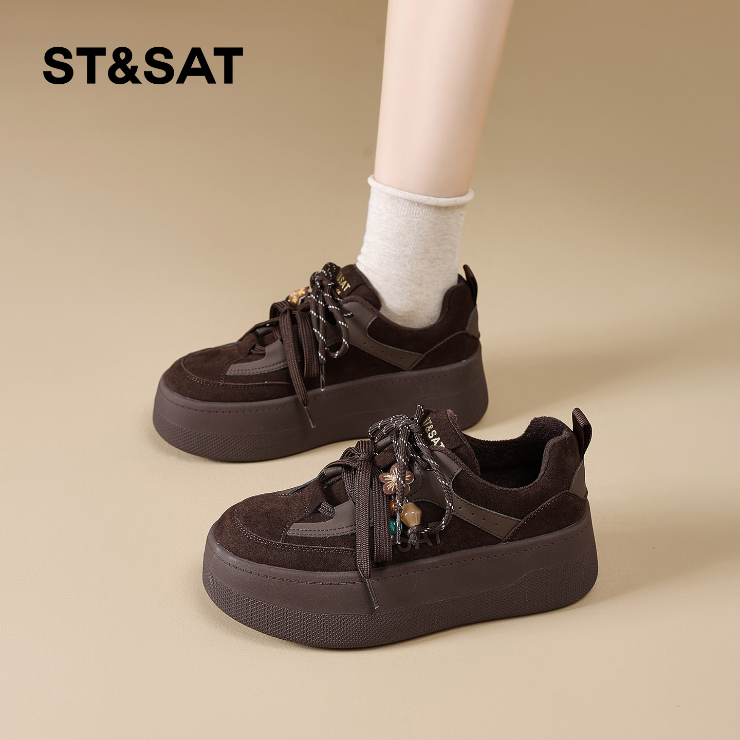 星期六黑色厚底棉鞋女冬2025新款