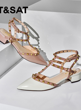 星期六包头铆钉凉鞋女夏新款粗跟罗马时装尖头单鞋SSC11140W2