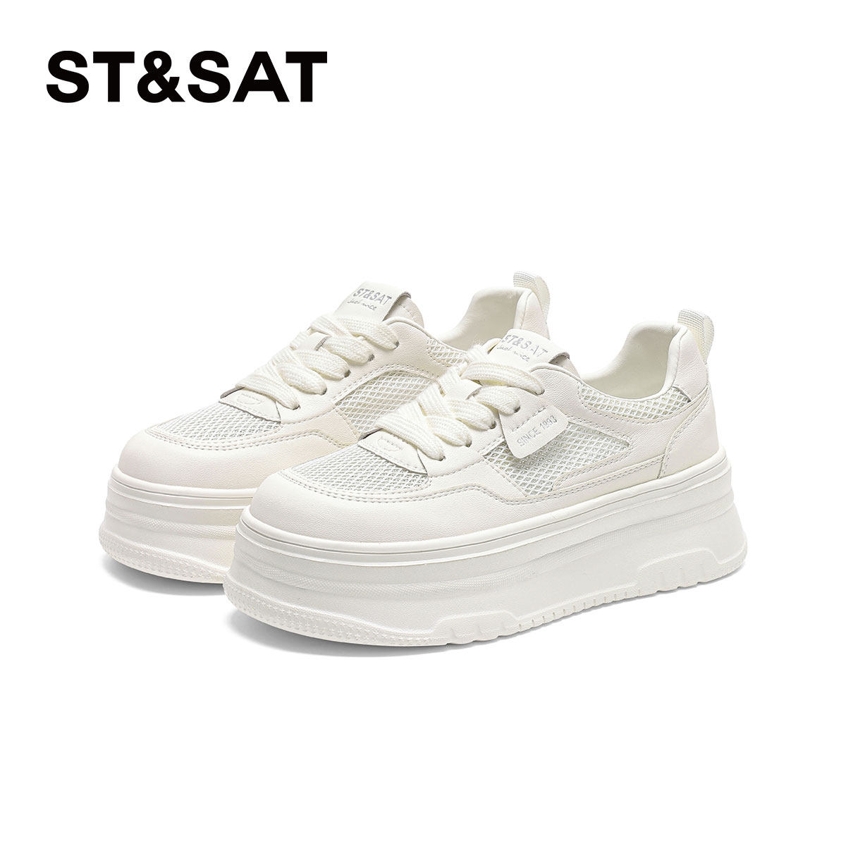 星期六百搭厚底增高体闲鞋女春秋新款舒适透气圆头小白鞋子