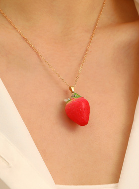 Cute Strawberry Peach Fruit Pendant Necklace Summer choker