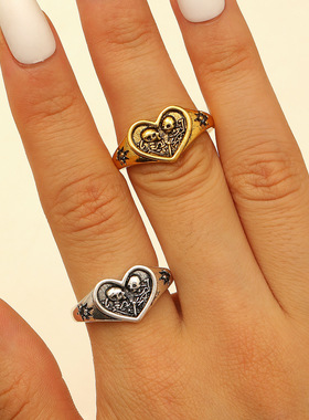 戒Halloween punk Love Double Couple Skull skeleton Open Ring