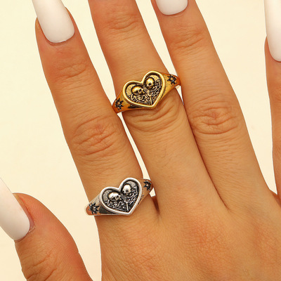 戒Halloween punk Love Double Couple Skull skeleton Open Ring