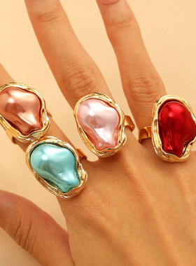 Simple girl Jewelry Colored Pearl Ring Vintage Finger rings