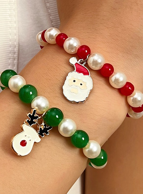 women European American Santa Claus Christmas bead bracelet