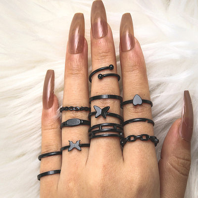 new black butterfly joint ring set women love rings 蝴蝶戒指