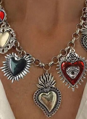 New Retro Religious Multiple Sacred Heart Pendant Necklace