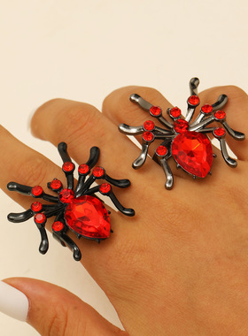 Women's Exaggerated Spider Opening Ring Crimson Rings 蜘蛛戒