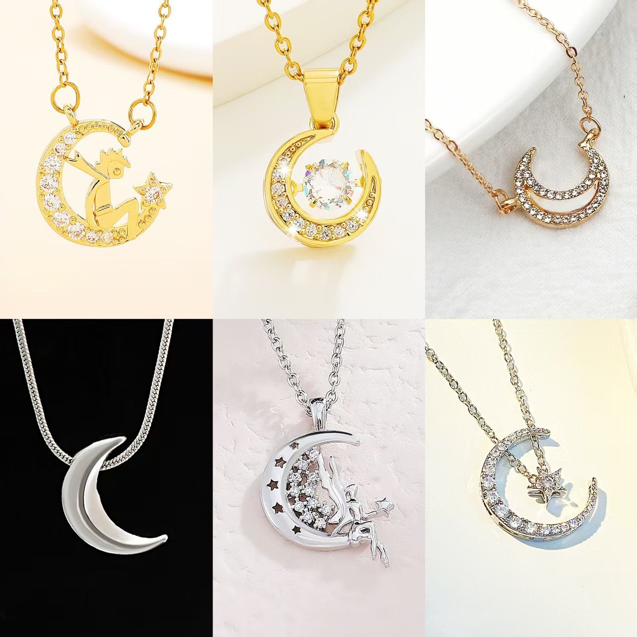 New Diamond studded Star Moon Necklace Women Cold jewelry