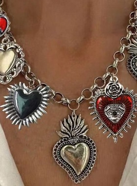 Retro exaggeration punk big Heart pendants necklaces women