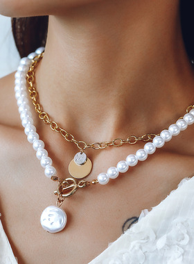 珍珠项链女 Temperament Pearl Necklace Hip Hop clavicle chain