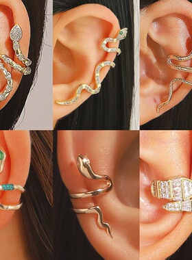 New ear hole inlaid with diamonds snake shaped ear clip耳夹