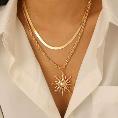 Sunflower flame pendant necklace jewelry collarbone chain