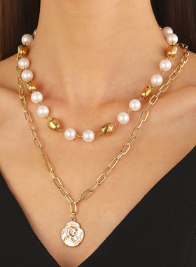 Bohemian Personalized retro double-layer pearl necklace项链