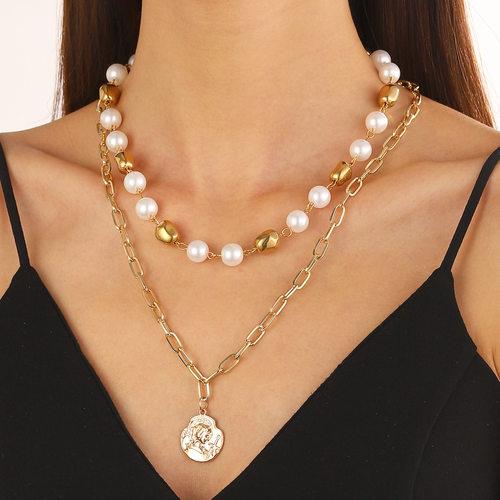 Bohemian Personalized retro double-layer pearl necklace项链