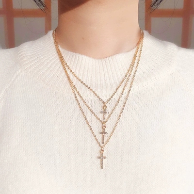 十字架项链 Women jewelry chokers multi-layer cross necklaces