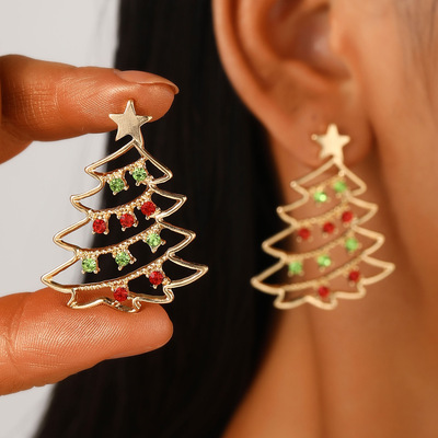 exquisite Atmosphere colorful zircon Christmas tree earrings