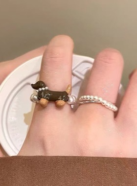 New Puppy Female Cute Personality Animal Cartoon Ring卡通戒