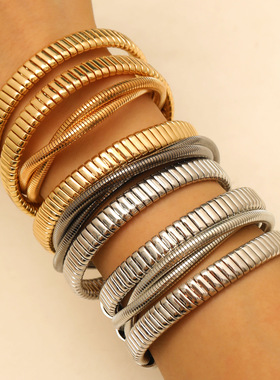 Hip Hop Punk Multi Layer Open Bracelet Stretch wide bangle