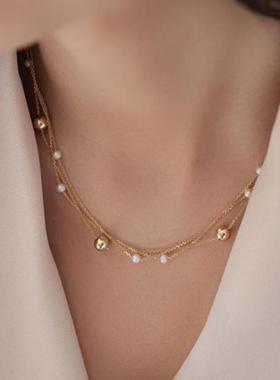 三层珍珠锁骨链金色小众颈链项链