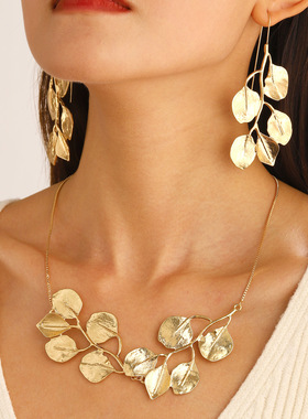 气质项链复古树叶夸张个性锁骨链