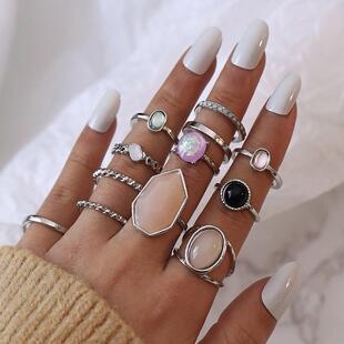 female knuckle rings Retro joint ring set 欧美复古锆石戒指女